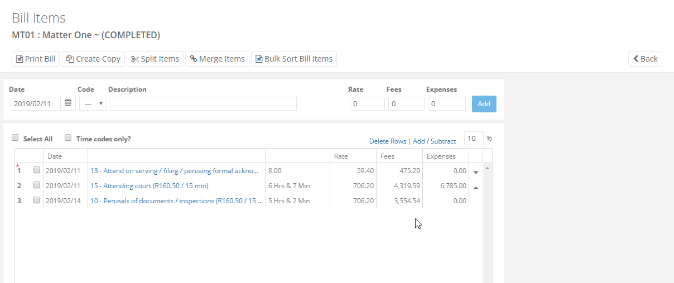 Updating Order of Items, Creating and managing bills header bill of costs