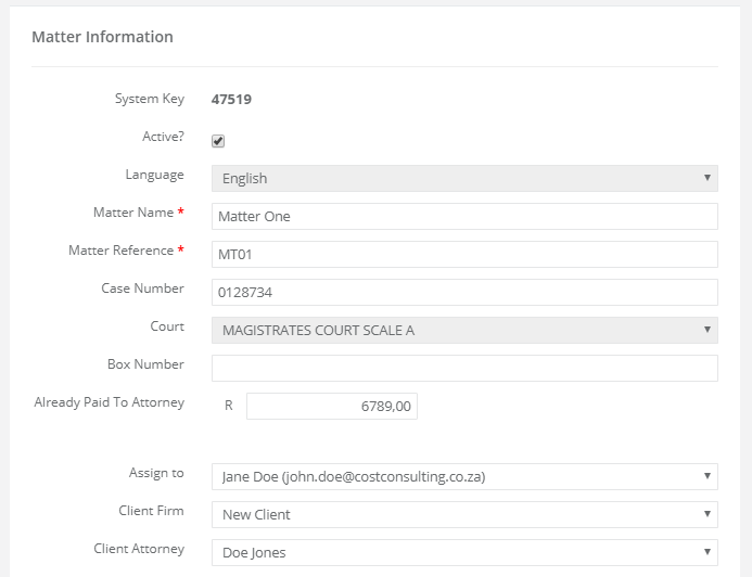 View of matter information that can be captured to manage taxation